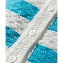 Babyhug Knit Full Sleeves Striped Front Open Sweater Set with Pair of Socks & Cap - Royal Blue & White