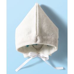 Babyhug Knit Full Sleeves Striped Front Open Sweater Set with Pair of Socks & Cap - Light Blue & White