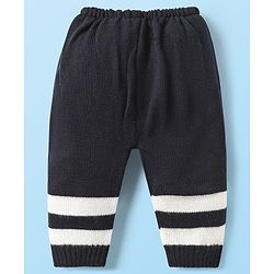 Babyhug Knitted Full Sleeves Striped Front Open Sweater Set with Cap  Pair of Booties - Navy Blue & White