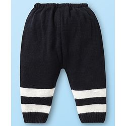 Babyhug Knitted Full Sleeves Striped Front Open Sweater Set with Cap  Pair of Booties - Navy Blue & White