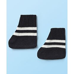 Babyhug Knitted Full Sleeves Striped Front Open Sweater Set with Cap  Pair of Booties - Navy Blue & White