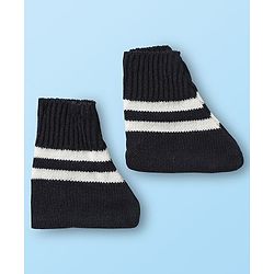 Babyhug Knitted Full Sleeves Striped Front Open Sweater Set with Cap  Pair of Booties - Navy Blue & White