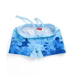 Babyhug Water Repellant Swimming Trunk With Fish Print - Light Blue