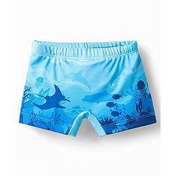 Babyhug Water Repellant Swimming Trunk With Fish Print - Light Blue