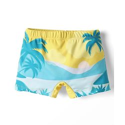 Babyhug Water Repellant Swimming Trunk With Tropical Theme Print - Yellow