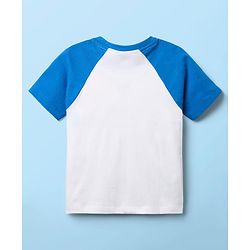 Babyhug 100% Cotton Knit Half Sleeves Raglan T-Shirt with Fun All Day Text Print - Blue & White