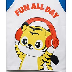 Babyhug 100% Cotton Knit Half Sleeves Raglan T-Shirt with Fun All Day Text Print - Blue & White