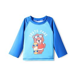 Babyhug Full Raglan Sleeves Water Repellent Two Piece Swimsuit with Bear Print - Blue