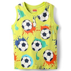 Babyhug Cotton Knit Sleeveless Tank T-Shirt With Football Print - Yellow