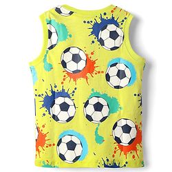 Babyhug Cotton Knit Sleeveless Tank T-Shirt With Football Print - Yellow