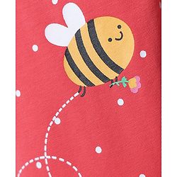 Babyhug Cotton Lycra Knit Full Length Leggings with Floral Fruit & Bee Print - Red