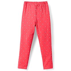 Babyhug Cotton Lycra Knit Full Length Leggings with Floral Fruit & Bee Print - Red