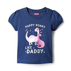 Babyhug Cotton Knit Half Sleeves Night Suit With Dino Print - Navy Blue