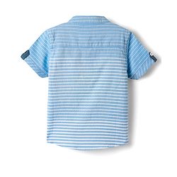 Babyhug Cotton Woven Half Sleeves Mandarin Collar Striped Kurta Style Shirt - Light Blue