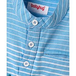 Babyhug Cotton Woven Half Sleeves Mandarin Collar Striped Kurta Style Shirt - Light Blue