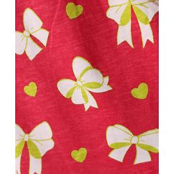 Babyhug 100 % Cotton Knit Puffed Sleeves Top with Smock Detailing & Bow Heart Print - Red