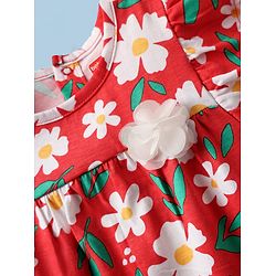 Babyhug 100% Cotton Knit Frill Sleeves Floral Printed Top - Red