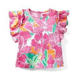 Babyhug Cotton Knit  Frill Sleeves Top with Print - Pink