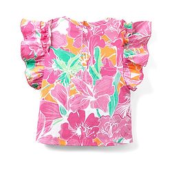 Babyhug Cotton Knit  Frill Sleeves Top with Print - Pink