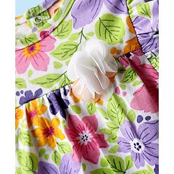 Babyhug 100% Cotton Knit Frill Sleeves Floral Printed Top - White