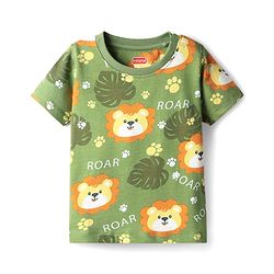 Babyhug Cotton Knit Half Sleeves Co-Ords Nightsuit With Animal Print - Green