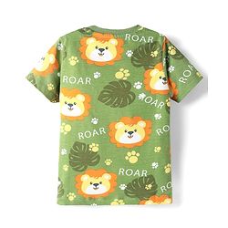 Babyhug Cotton Knit Half Sleeves Co-Ords Nightsuit With Animal Print - Green