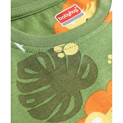 Babyhug Cotton Knit Half Sleeves Co-Ords Nightsuit With Animal Print - Green