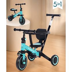 Babyhug Most Advanced 5 in 1 Tricycle with Adjustable Parent Handle - Aqua Blue