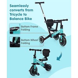 Babyhug Most Advanced 5 in 1 Tricycle with Adjustable Parent Handle - Aqua Blue