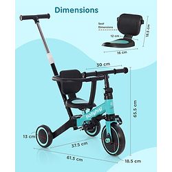 Babyhug Most Advanced 5 in 1 Tricycle with Adjustable Parent Handle - Aqua Blue