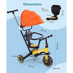 Babyhug 7 in 1 Baby Cycle Tricycle with Adjustable Parent Handle - Yellow
