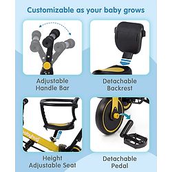 Babyhug 7 in 1 Baby Cycle Tricycle with Adjustable Parent Handle - Yellow