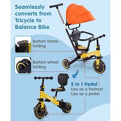 Babyhug 7 in 1 Baby Cycle Tricycle with Adjustable Parent Handle - Yellow