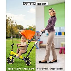 Babyhug 7 in 1 Baby Cycle Tricycle with Adjustable Parent Handle - Yellow