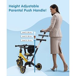 Babyhug 7 in 1 Baby Cycle Tricycle with Adjustable Parent Handle - Yellow
