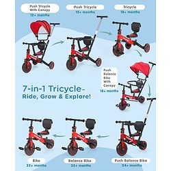 Babyhug 7 in 1 Baby Cycle Tricycle with Adjustable Parent Handle - Yellow