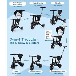 Babyhug 7 in 1 Baby Cycle Tricycle with Adjustable Parent Handle - Yellow