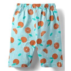 Babyhug Cotton Knit Frill Sleeves Capri Night Suit With Parrot & Orange Print - Light Blue