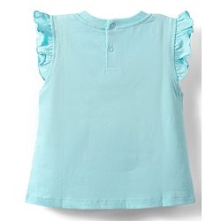 Babyhug Cotton Knit Frill Sleeves Capri Night Suit With Parrot & Orange Print - Light Blue