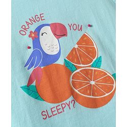 Babyhug Cotton Knit Frill Sleeves Capri Night Suit With Parrot & Orange Print - Light Blue