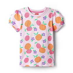 Babyhug Cotton Knit Half Sleeves Co-ords Night Suit With Floral Print - Pink