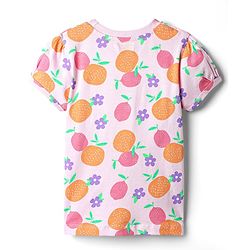 Babyhug Cotton Knit Half Sleeves Co-ords Night Suit With Floral Print - Pink