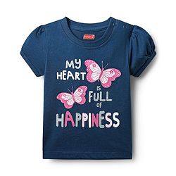 Babyhug Cotton Knit Half Sleeves Night Suit With Floral & Butterfly Print - Navy Blue