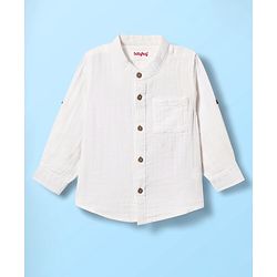 Babyhug 100% Cotton Full Sleeves Solid Coloured Mandarin Collar Shirt - White