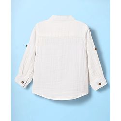 Babyhug 100% Cotton Full Sleeves Solid Coloured Mandarin Collar Shirt - White