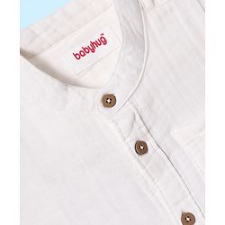 Babyhug 100% Cotton Full Sleeves Solid Coloured Mandarin Collar Shirt - White