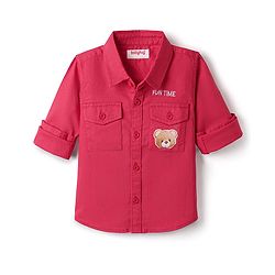 Babyhug Cotton Woven Full Sleeves Shirt with Bear Print - Red
