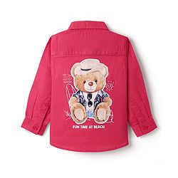 Babyhug Cotton Woven Full Sleeves Shirt with Bear Print - Red