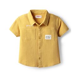 Babyhug 100% Cotton Waffle Half Sleeves Shirt With Patch Detailing - Yellow