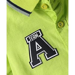 Babyhug Cotton Woven Half Sleeves Rib Collar Shirt With Alphabet Patch - Green